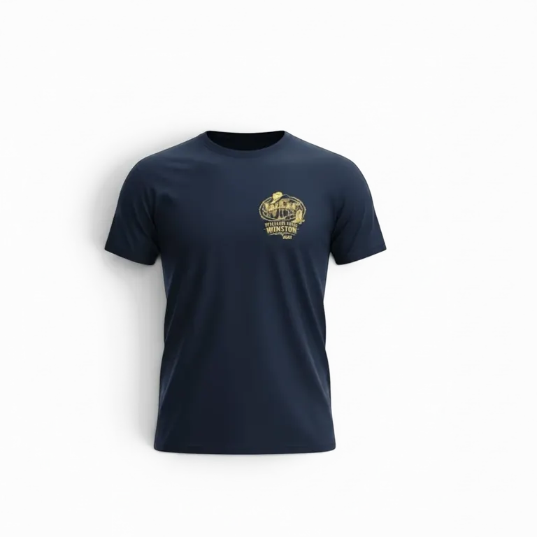 William Fred Winston navy t-shirt — front with WFW crest